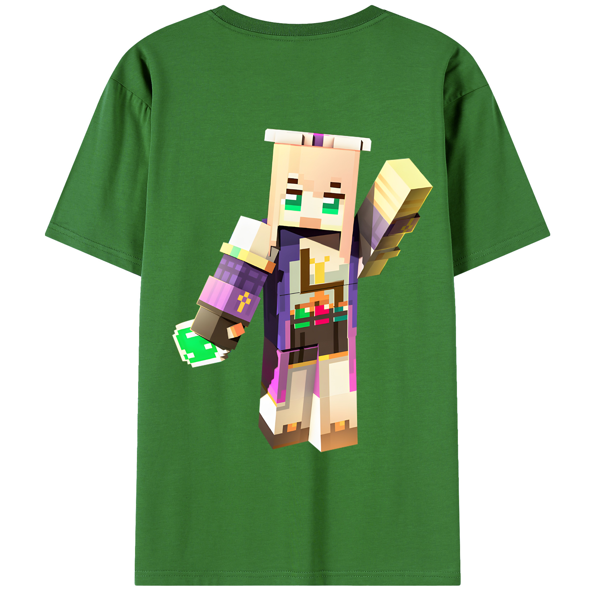 （画像用） マインクラフト ブロックの世界 Minecraft MC Block world レディース半袖Tシャツ(バックプリント)
